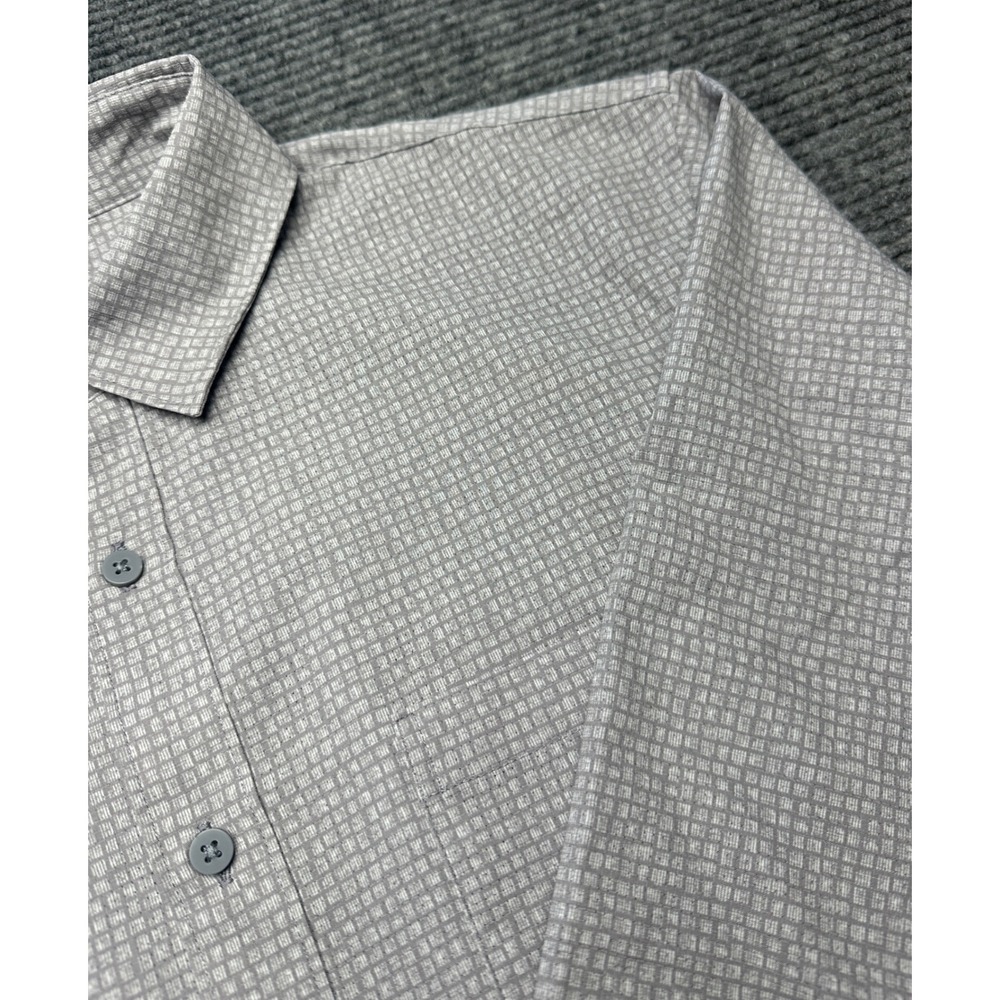 FLX Button Down Shirt Men Large Slim Gray Grid Urban Commuter Long Sleeve